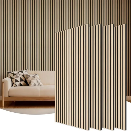 Vista 11 de TONOR Paneles acústicos de madera para decoración de pared interior, paquete de 2 paneles acústicos de listones de madera de 47.2 x 23.6 pulgadas