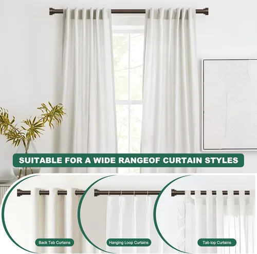 Vista 8 de HEI! DEAR Barras de cortina de bronce de 28 a 48 pulgadas, 1 pulgada de alta resistencia, ajustables, decorativas modernas, telescópicas para Bronce