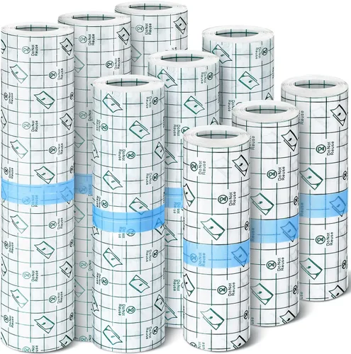 Vista 8 de Nuanchu 9 rollos de vendaje para cuidado posterior de tatuajes, impermeable, transparente, cinta adhesiva transparente para natación, 3 tamaños