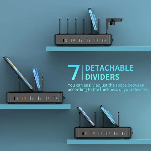 Vista 7 de Charging Station for Multiple Devices,68W 6 Ports USB Charger Station with 20W PD USB-C Fast Charging,8 Short Charging Cables Included,Compatible