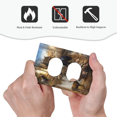 Vista 6 de Bear Moose Lodge Woodland - Placa de interruptor de luz dúplex individual de 1 banda, cubierta de salida decorativa de pared, placa frontal