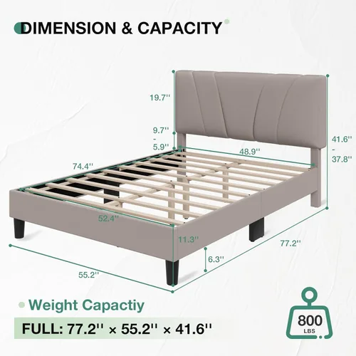 Vista 93 de Novilla Base de cama de plataforma tamaño Queen con cabecera ajustable tapizada, marco de cama Queen, no necesita somier, sin ruido, fácil montaje