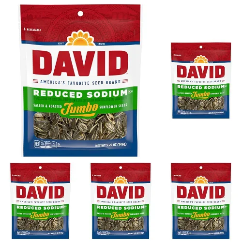 Vista 8 de DAVID Semillas de girasol jumbo reducidas en sodio, sabor original, 5.25 onzas