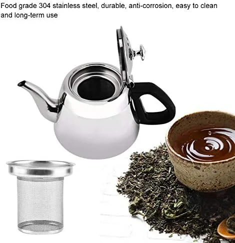 Vista 9 de Tetera de acero inoxidable, tetera para té y café, hervidor de agua caliente, hervidor de té con filtro infusor extraíble (2L)