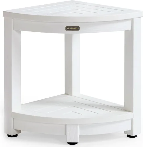 Vista 10 de KaimuBench Banco de ducha para ducha interior, taburete de ducha esquinero de madera de polietileno, asiento de baño de plástico para afeitarse