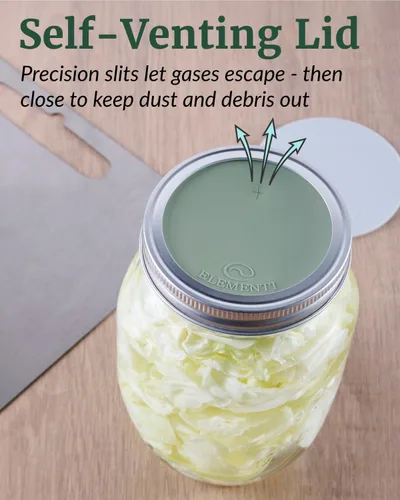 Vista 4 de Elementi Mason Jar - Kit de fermentación de 2 tapas de fermentación de silicona y pesas de fermentación de boca ancha, chucrut, kimchi y decapado