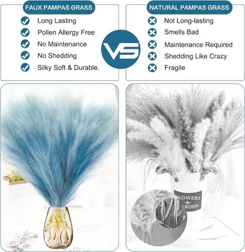 Vista 5 de KALYLOC 8 piezas de decoración de césped sintético de las pampas, 17.7 pulgadas, flores artificiales cortas de pompas artificiales, no desprende