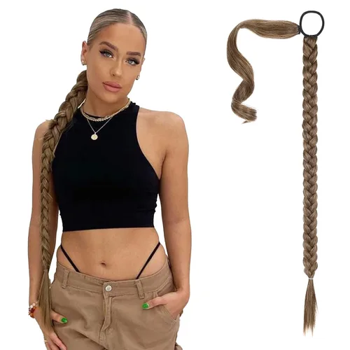 Vista 52 de SEIKEA Extensión de cola de caballo de trenza larga mejorada con lazo elástico, lacio, elegante extensiones de cabello trenzado envolvente