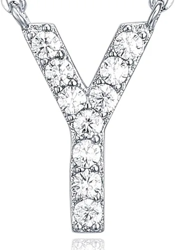 Vista 3 de PAVOI - Collar con inicial de circonita cúbica chapada en oro blanco de 14 quilates, collares con letras para mujer.
