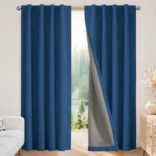 Vista 14 de Joydeco - Cortinas 100% opacas, 2 paneles de lino natural para oscurecer habitación, aislamiento térmico, trabillas traseras y bolsillo para barra
