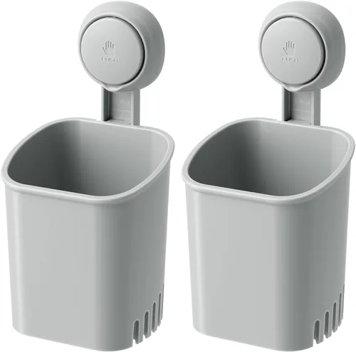 Vista 11 de LEVERLOC Potente soporte para cepillo de dientes con ventosa, soporte de ducha de pared sin taladros para cepillo de dientes, pasta de dientes