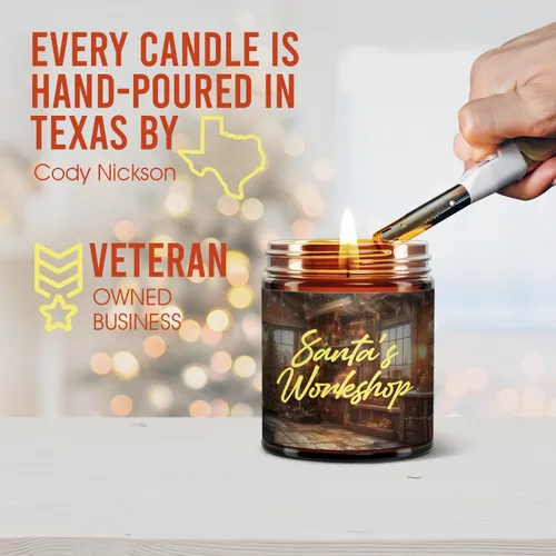 Vista 5 de Vela de Navidad Cera de soja de coco 100% natural 9oz Taller de Santa