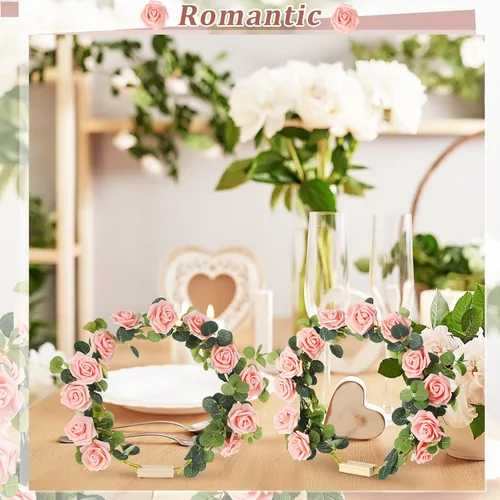 Vista 5 de 15 piezas de centro de mesa de metal con diseño floral, centro de mesa de aro con soporte, centros de mesa dorados para mesa, 15 soportes de madera