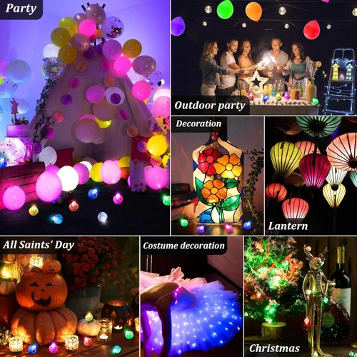 Vista 6 de AIKEI 100 luces LED para globos, mini bolas, luces de larga duración en espera, luces de fiesta, luz LED impermeable para linterna de papel