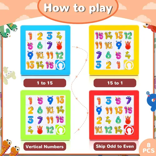 Vista 3 de Sumind Rompecabezas de 8 piezas para niños, rompecabezas de 15 números de plástico IQ, juguetes de rompecabezas de cerebro, juego de regalo