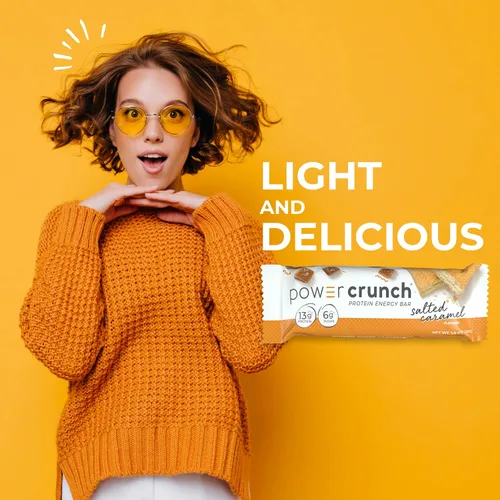 Vista 4 de Barritas de galleta Power Crunch, snacks altos en proteínas con delicioso sabor, caramelo salado, 1,4 onzas (12 unidades)