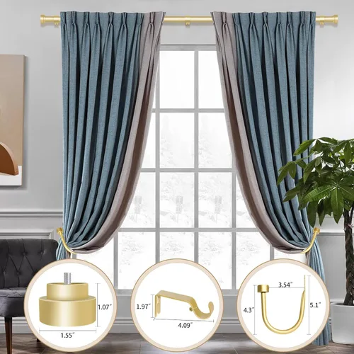 Vista 4 de Barra de cortina dorada para ventanas de 36 a 120 pulgadas, barras de cortina resistentes de 1 pulgada de diámetro, barras de cortina largas con 2