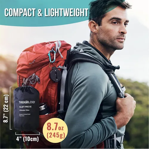 Vista 6 de TREKOLOGY ALUFT Pro Inflatable Camping Pillow with Removable Foam-Padded Case - Camp Pillow for Camping & Hiking, Backpacking, Airplane, and Travel