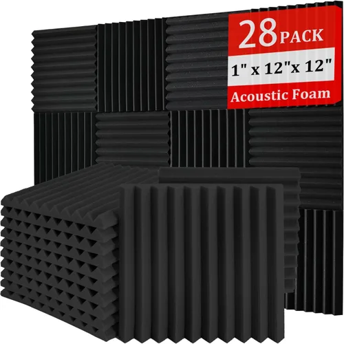 Paneles de espuma acústica, paquete de 28 paneles de insonorización de 1 x 12 x 12 pulgadas, cuñas para absorber el ruido de la pared y amortiguar