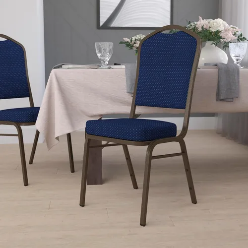 Vista 33 de EMMA + OLIVER Silla de banquete con respaldo de corona, tela estampada beige/marco dorado