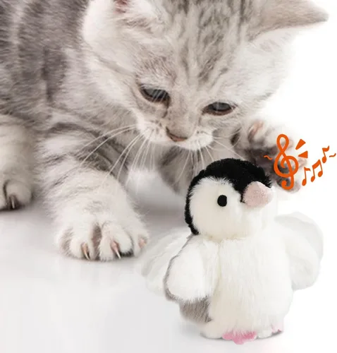 Vista 7 de Juguete Interactivo para Gatos Recargable Búho Automático que Pía Juguete para Gatitos con Hierba Gatera, Alas que Baten Automáticamente Pájaro