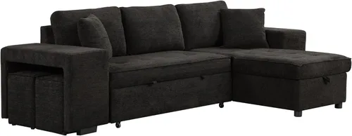 Vista 9 de Sofá cama modular modular modular en forma de L convertible de 3 plazas con diván de almacenamiento y 2 taburetes, juego de muebles reversibles