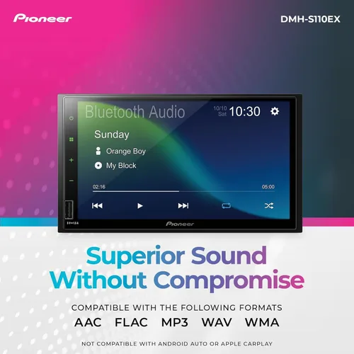 Vista 4 de Pioneer DMH-S110EX Receptor multimedia digital de 7 pulgadas de doble DIN - Bluetooth integrado, integración de smartphone, pantalla táctil, entrada