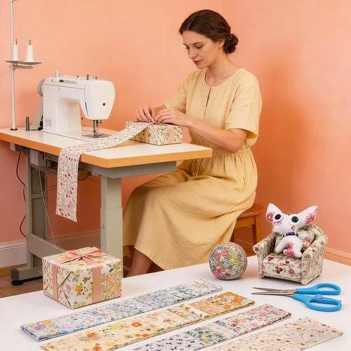 Vista 5 de 45 piezas de rollos de tela, tiras de tela precortadas para acolchar, tela de acolchado de algodón para manualidades de patchwork, algodón de tejido