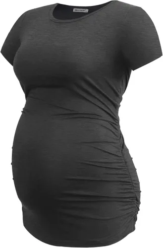 Vista 7 de Smallshow - Camiseta de maternidad para mujer, lados fruncidos, tipo túnica, prendas para el embarazo Verde militar-negro-gris profundo