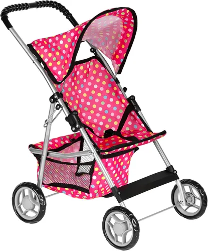 fash n kolor - Cochecito de muñeca de lujo My First Baby Doll Cochecitos de juguete con ruedas más grandes - Diseño de lunares con cesta en la parte