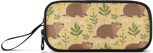 Nylon Pencil Bag For Teen Animal Mole Brown Grass Large Capacity Slot Pencil Case School Stationery for High School Student estuche para