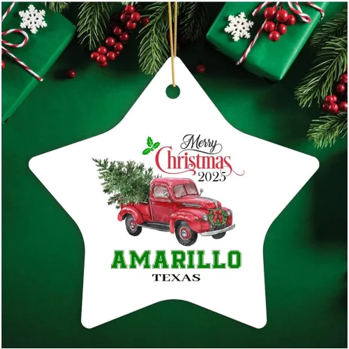 2025 Christmas Tree Ornaments Amarillo Texas Ornament Gift Holiday Decoration Present Amarillo TX Souvenirs Hometown New Home Keepsake 3" White