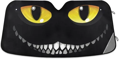 Vista 30 de Parasol plegable para parabrisas de automóvil, con estampado de calavera y ojos rojos, protección contra rayos UV, parasol para mantener tu vehículo