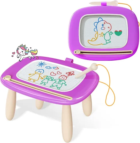 Vista 11 de Kikidex Juguetes para niños pequeños de 1 a 3 años, tablero magnético resistente, reutilizable, sin ensuciar, juguetes educativos de aprendizaje Rosa
