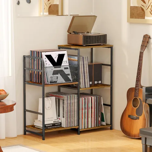 Vista 4 de ThreeHio Soporte para tocadiscos, soporte para tocadiscos con almacenamiento de vinilo con capacidad para hasta 300 álbumes, armario