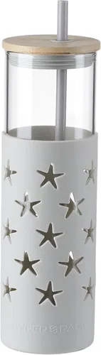 Vista 12 de Hyperspace Botella de agua de vidrio de 20 onzas con funda protectora de silicona y tapa de bambú, vasos de viaje con pajita, sin BPA