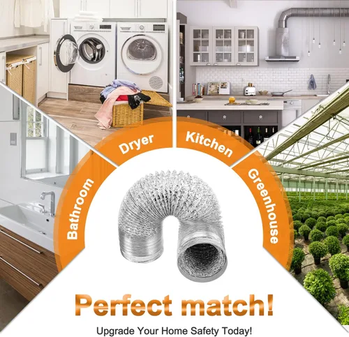 Vista 4 de Cenipar Manguera de ventilación para secadora, manguera de ventilación de conductos de 4 pulgadas, lámina de aluminio flexible sin aislamiento