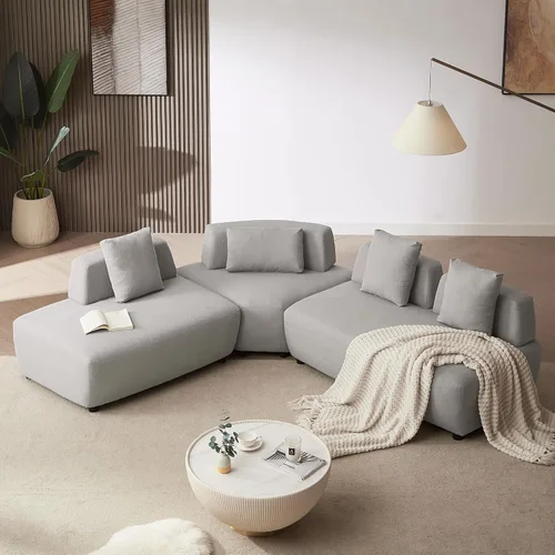 Vista 105 de Sofá modular en forma de L de 100.7 pulgadas con otomana extraíble, modernos sofás de 3 plazas con dos reposabrazos y patas de metal, cómoda tela