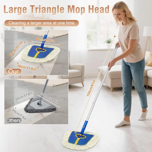 Vista 2 de Trapeador de polvo comercial para limpieza de suelos de madera, trapeador seco industrial resistente con almohadillas de algodón de cuña