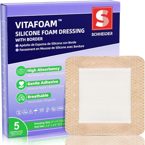 Vista 9 de VitaFoam Apósito de espuma de silicona de 2 x 2 pulgadas con borde, vendaje de alta absorción, adherencia suave, vendajes de silicona transpirables