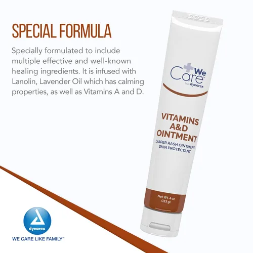 Vista 4 de Dynarex Ungüento de vitaminas A y D, ungüento con vitamina A y vitamina D protector de la piel, para sarpullido y malestar del pañal, blanco, 1 caja