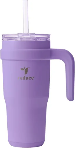 Vista 29 de REDUCE Vaso de acero inoxidable de 24 onzas con asa, con aislamiento al vacío de doble pared, tapa a prueba de sudor y popote reutilizable, mantiene
