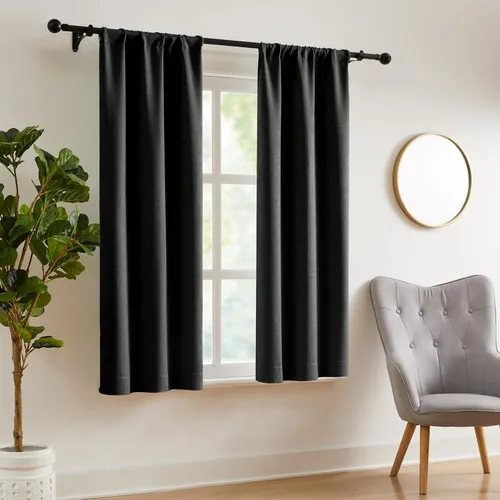 Vista 2 de WRENSONGE Cortinas opacas para dormitorio, cortinas opacas negras de 63 pulgadas de largo para sala de estar, ventanas, cocina, habitación, cortinas
