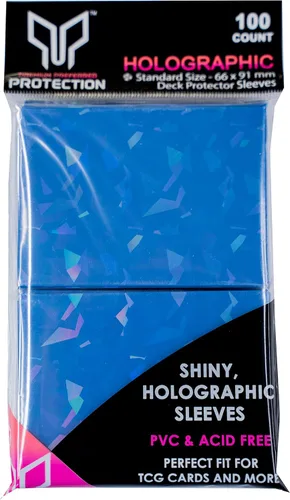 Vista 5 de 100 fundas holográficas azul oscuro para tarjetas, ajuste perfecto, fundas brillantes para tarjetas coleccionables, tamaño estándar, fundas
