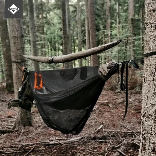 Vista 4 de onewind Hamaca de Campamento de 12 Pies con Mosquitera, Hamaca Doble Ridgeline Portátil Ligera Grande de Nylon Ripstop Duradera con 2 * Correas
