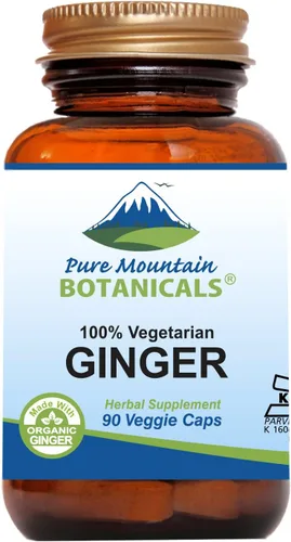 Pure Mountain Botanicals Cápsulas de jengibre – 1000 mg de raíz de jengibre orgánica – 90 unidades – Suplemento Kosher vegano sin gluten sin OMG