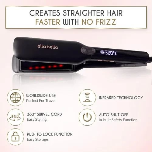 Vista 6 de ELLA BELLA® Plancha plana de titanio para alisar el cabello (con infrarrojos) • Alisador de pelo profesional • Pantalla digital para controlar