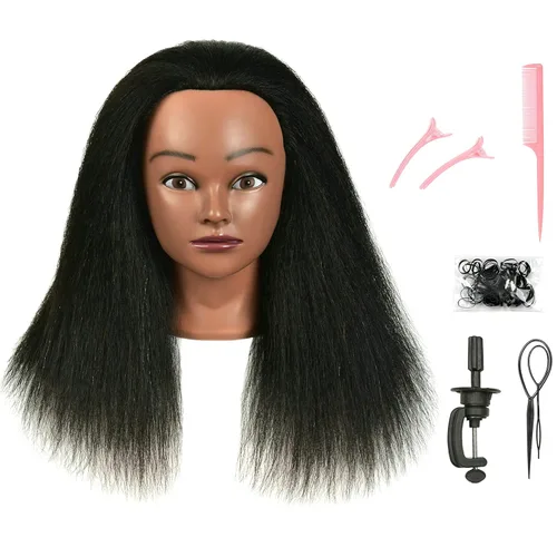 Vista 12 de FUTAI - Cabeza de maniquí de 35 pulgadas con cabello sintético largo multicolor. Muñeca estilo maniquí para practicar trenzado, peinado, recogidos.