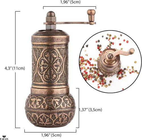 Vista 3 de Molinillo de sal y pimienta negra, molinillo de especias recargable, molinillo de pimienta turca vintage, molinillo de sal auténtico con grosor