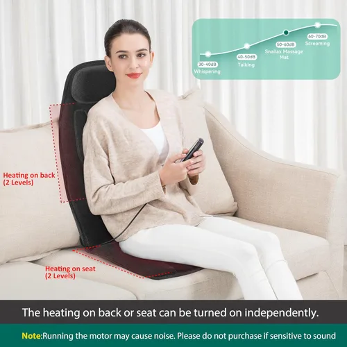 Vista 4 de Snailax Masajeador de espalda de vibración con calor, almohadilla para silla de masaje con espuma viscoelástica lumbar para el cuello, 10 motores